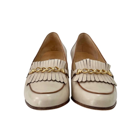 Vintage Cream Celine Heeled Loafers with Gold Chain IT 40 - Picture 3 of 14